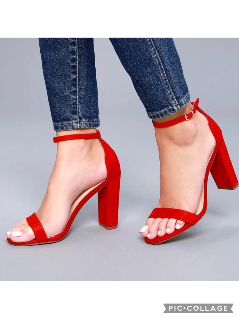 Lulus Taylor Red Faux Suede Block Heel Ankle Strap Sandals 8